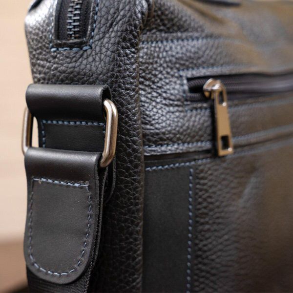 Деловая мужская сумка из кожи флотар на плечо SHVIGEL 11244 Черная b11244 фото