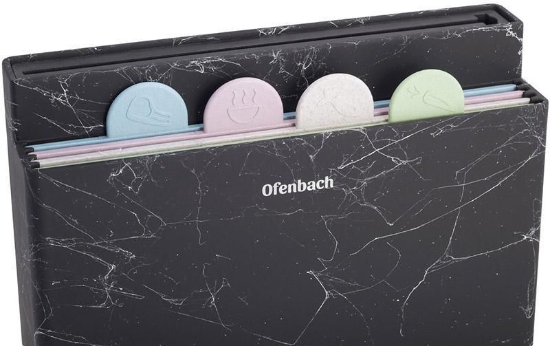 Набір 4 обробні дошки Ofenbach Black Marble 28х18х0.5см на горизонтальній підставці для ножів NB-100200 фото