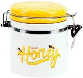 Банка керамічна "Sweet Honey" 480 мл для сипучих продуктів з металевою затяжкою, білий BD-DM794-HN фото