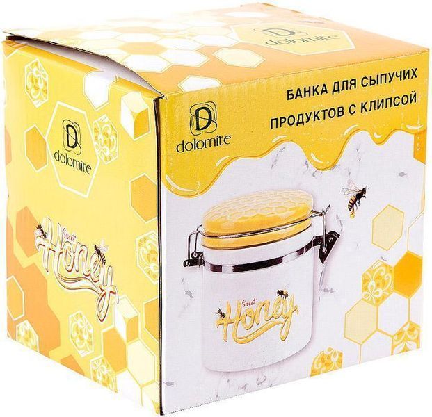 Банка керамическая "Sweet Honey" 480 мл для сыпучих продуктов с металлической затяжкой, белый BD-DM794-HN фото