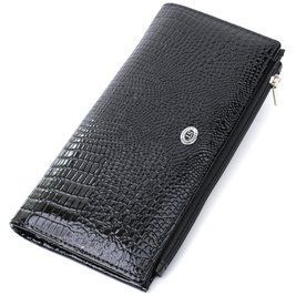 Лакированный тонкий кошелек с фактурой под рептилию из натуральной кожи ST Leather 22716 Черный b22716 фото