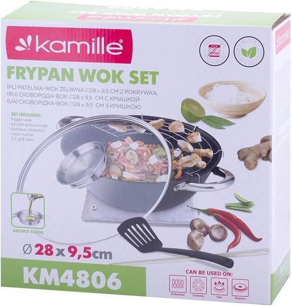 Казан чавунний "Wok" 3.6л, з антипригарним покриттям і аромо-кришкою KM-4806MR фото