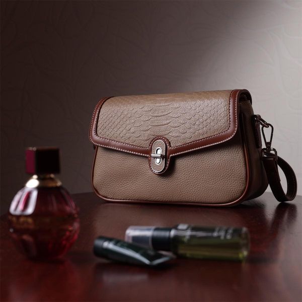Жіноча сумка з фактурним клапаном з натуральної шкіри Vintage 22620 Бежева b22620 фото