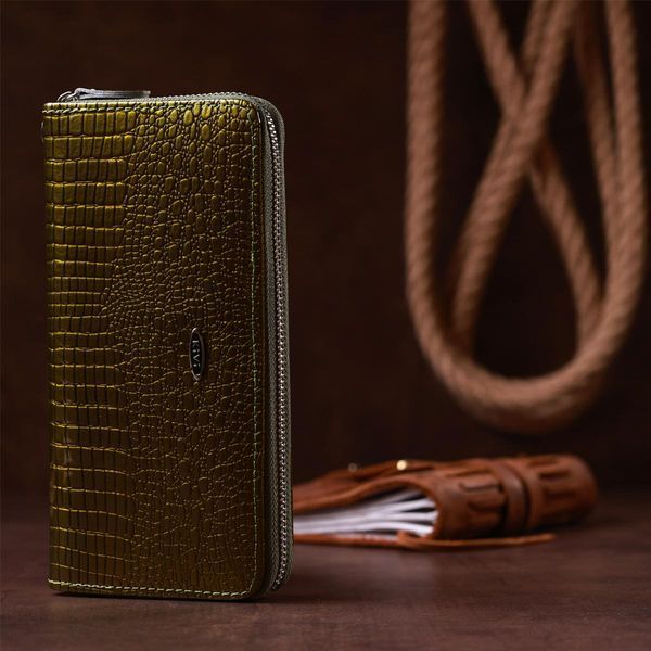 Кошелек женский на одну молнию из экокожи лаковый хамелеон KIVI 19027 Зеленый b19027 фото