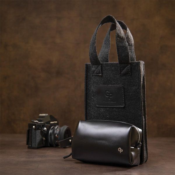 Чоловіча шкіряна глянцева косметичка Grande Pelle 11413 чорна 17х10.5х7 см b11413 фото