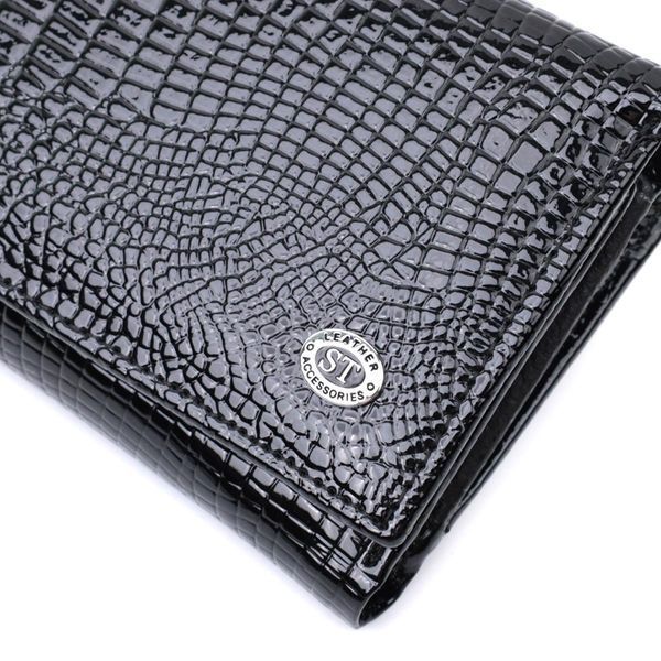 Женский кошелек в три сложения из лакированной натуральной кожи ST Leather 22707 Черный b22707 фото