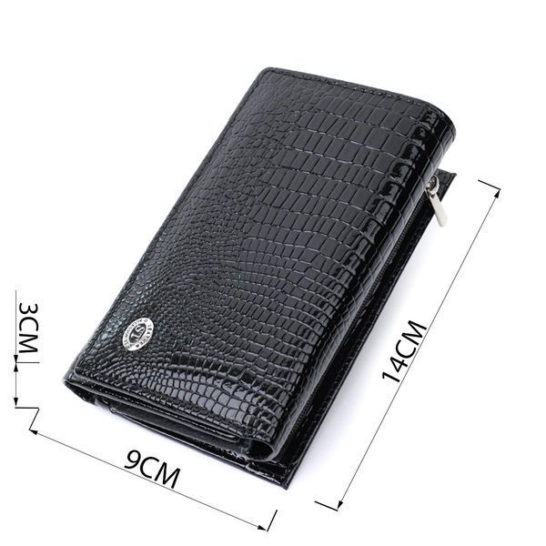 Женский кошелек в три сложения из лакированной натуральной кожи ST Leather 22707 Черный b22707 фото