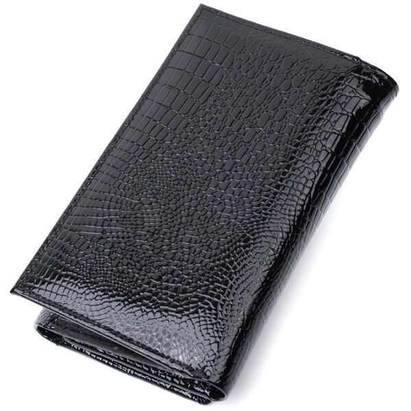 Женский кошелек в три сложения из лакированной натуральной кожи ST Leather 22707 Черный b22707 фото
