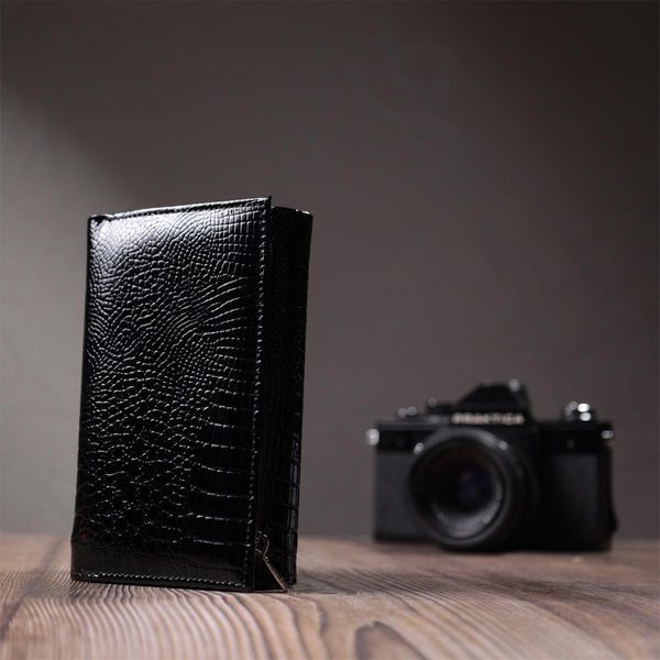 Женский кошелек в три сложения из лакированной натуральной кожи ST Leather 22707 Черный b22707 фото