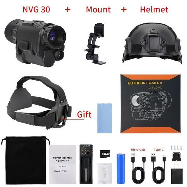 Комплект - монокуляр нічного бачення NVG30 Wi-Fi 940nm + шолом (ABS-пластик) + кріплення (Чорний) L703263 фото