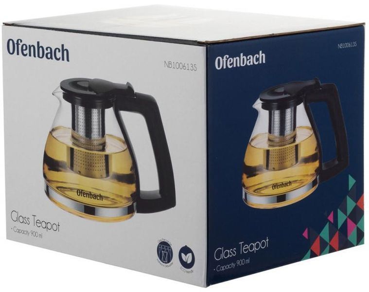 Чайник скляний заварювальний Ofenbach 900 мл зі знімним ситечком (0613s) NB-100613S фото