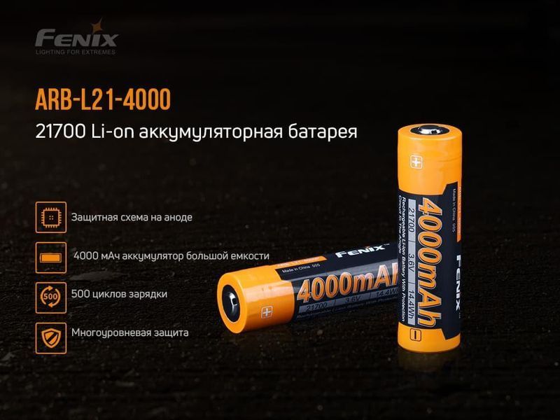 Акумулятор 21700 Fenix ​​4000mAh 3.6V (Чорно-жовтий) L712738 фото