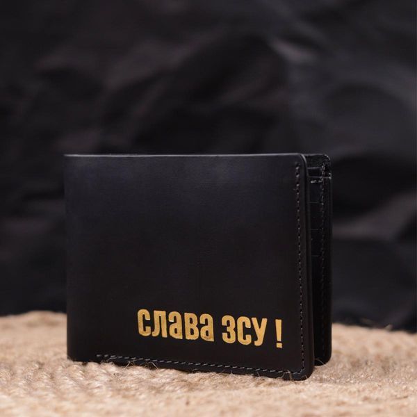 Кожаный кошелек без застежки Слава ЗСУ GRANDE PELLE 16754 Черный b16754 фото