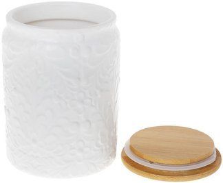 Банка Ceram-Bamboo для сипучих продуктів 1.1 л, біла матова кераміка з бамбуковою кришкою BD-304-953 фото