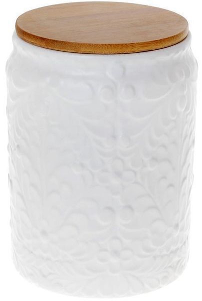 Банка Ceram-Bamboo для сыпучих продуктов 1.1 л, белая матовая керамика с бамбуковой крышкой BD-304-953 фото