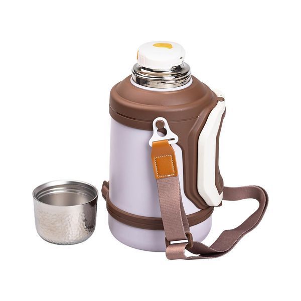 Термос туристичний Vacuum Cup 1.5 літра з ремінцем і складною ручкою коричневий HP-14-21V фото