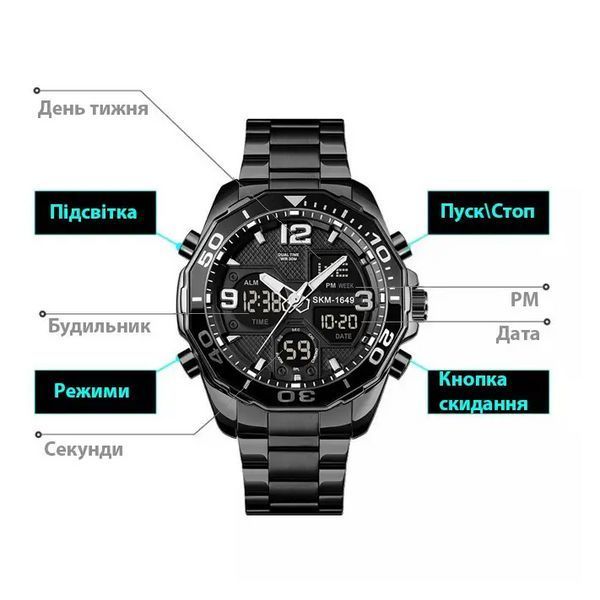 Чоловічий наручний годинник Skmei 1649 (Чорний) L707878 фото