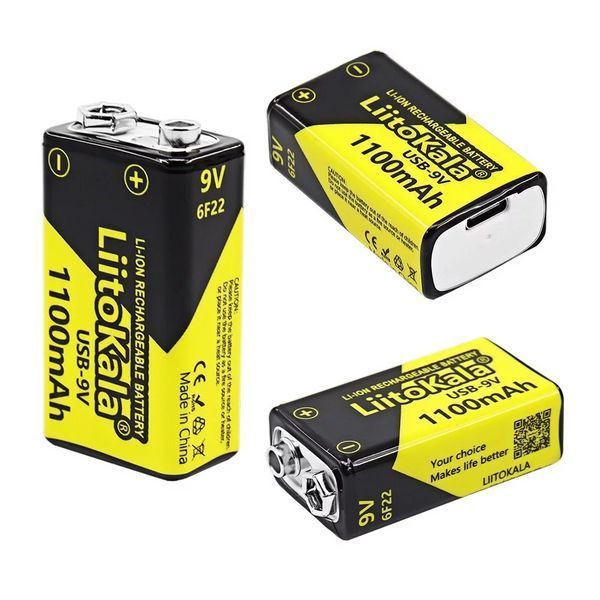 Акумулятор Крона Liitokala 1100mAh 9V USB (Чорно-жовтий) L703627 фото