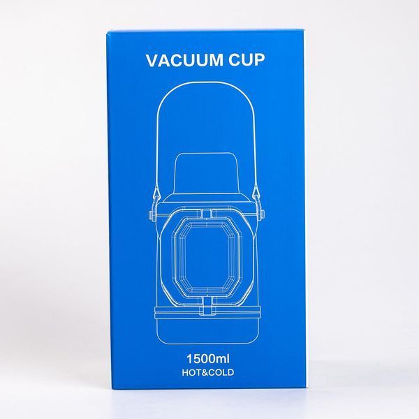 Термос туристичний Vacuum Cup 1.5 літра з ремінцем і складною ручкою коричневий HP-14-21V фото