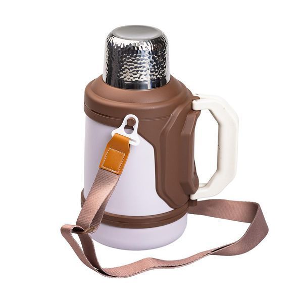 Термос туристичний Vacuum Cup 1.5 літра з ремінцем і складною ручкою коричневий HP-14-21V фото