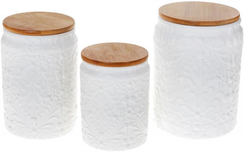 Банка Ceram-Bamboo для сыпучих продуктов 1.1 л, белая матовая керамика с бамбуковой крышкой BD-304-953 фото