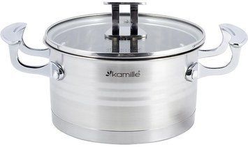 Кастрюля индукционная Kamille Casserote 5.7л из нержавеющей стали со стеклянной крышкой KM-5857 фото