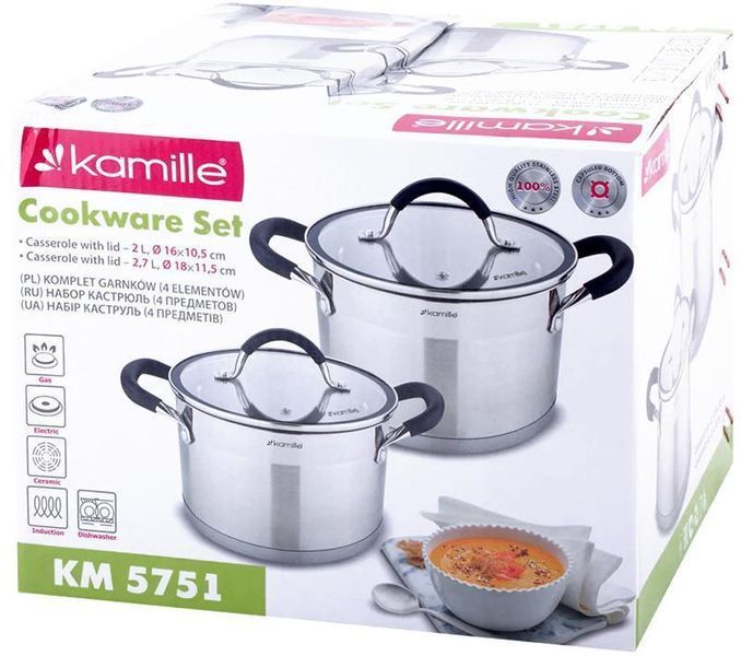 Набір 2 каструлі Kamille Marsaili 2 л і 2.7 л з силіконовими ручками KM-5751 фото