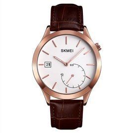 Чоловічий кварцовий годинник Skmei 1581 Prestige коричневий з рожевим L15814 фото