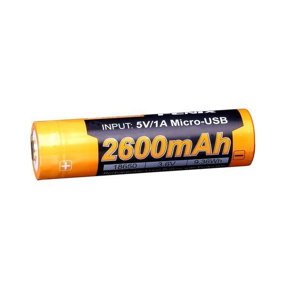 Аккумулятор 18650 Fenix 2600 mAh с micro-usb зарядкой (Черно-желтый) L712727 фото