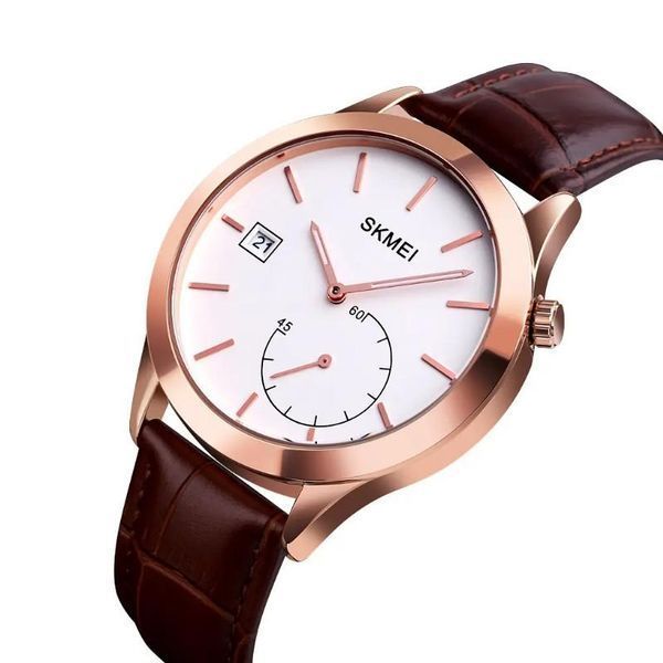 Чоловічий кварцовий годинник Skmei 1581 Prestige коричневий з рожевим L15814 фото