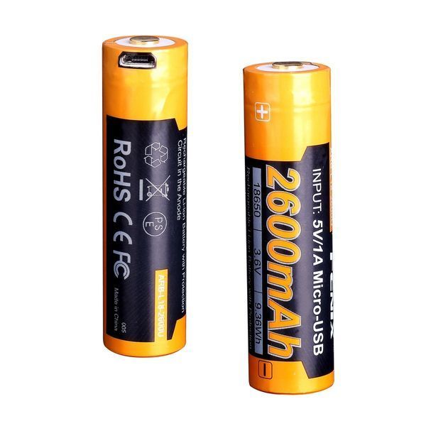 Аккумулятор 18650 Fenix 2600 mAh с micro-usb зарядкой (Черно-желтый) L712727 фото