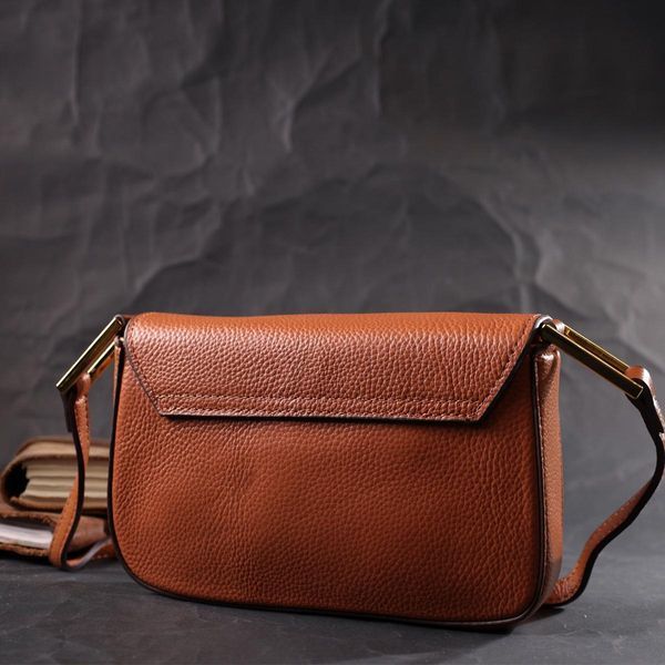 Модная сумка с жестким каркасом из натуральной кожи Vintage 22390 Коричневая b22390 фото