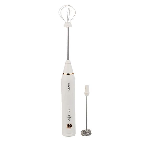 Спінювач молока ручний акумуляторний Sokany SK-201A Hand Mixer USB 1200mAh капучинатор Білий SK201AW фото