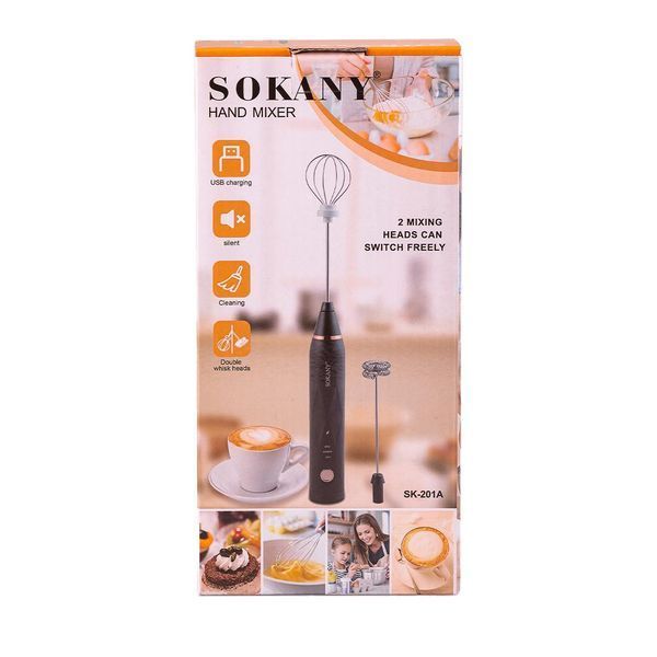 Спінювач молока ручний акумуляторний Sokany SK-201A Hand Mixer USB 1200mAh капучинатор Білий SK201AW фото