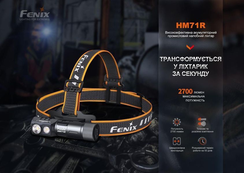 Налобний ліхтар Fenix HM71R 2700лм IP68 L703301 фото