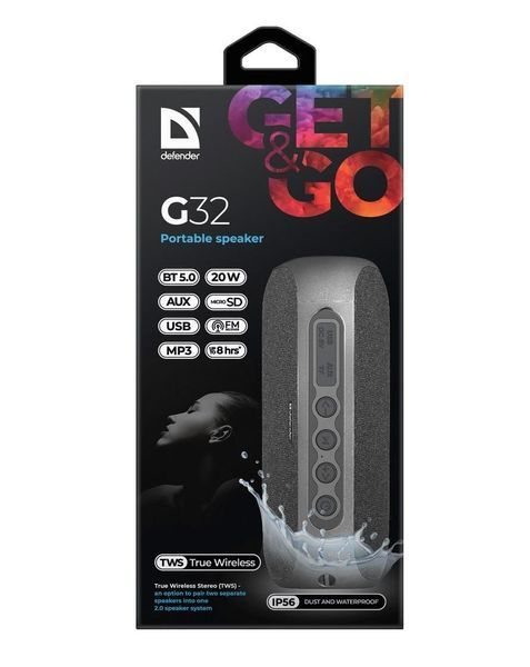 Портативная bluetooth колонка Defender G32 20 Вт USB TF AUX IP65 (Черная) L707745 фото