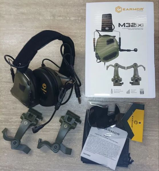 Комплект активные наушники Earmor M32(x) + крепление чебурашки M16C (Оливковый) L707984 фото