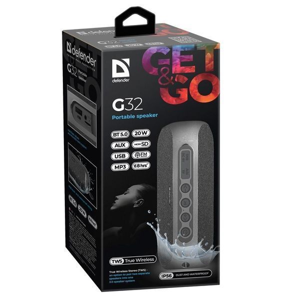 Портативная bluetooth колонка Defender G32 20 Вт USB TF AUX IP65 (Черная) L707745 фото