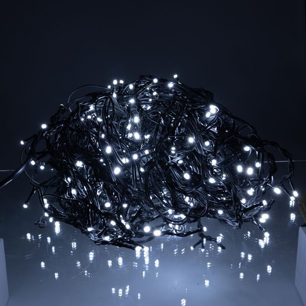 Гірлянда Бахрома вулична 405 LED 25 м від мережі чорна нитка, білий LU-25MBW фото