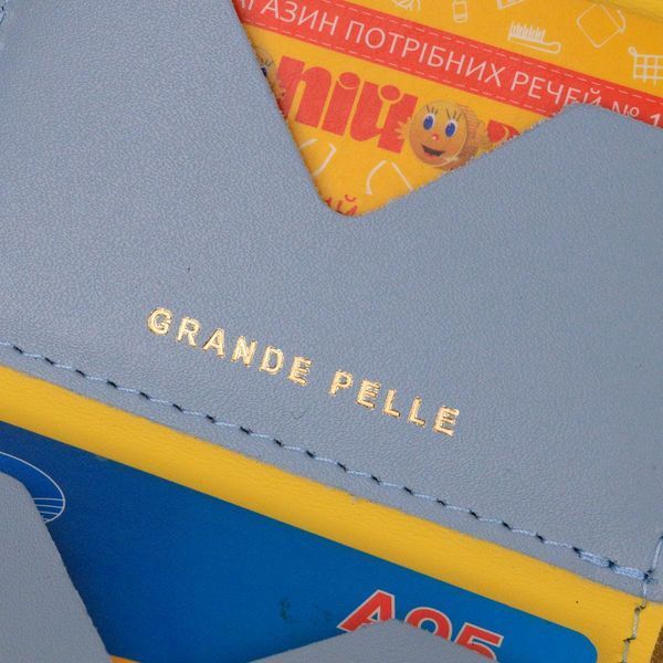 Кожаное портмоне в три сложения комби двух цветов Сердце GRANDE PELLE 16730 Желто-голубое b16730 фото