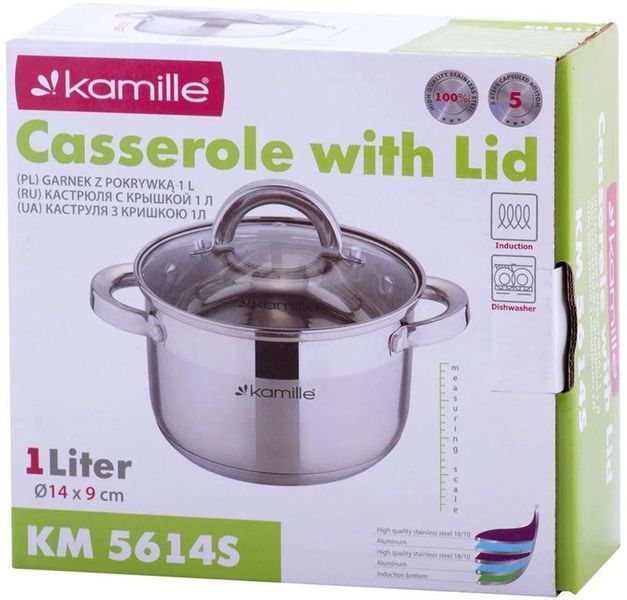 Каструля Kamille Mystery 1л зі скляною кришкою, низька KM-5614S фото