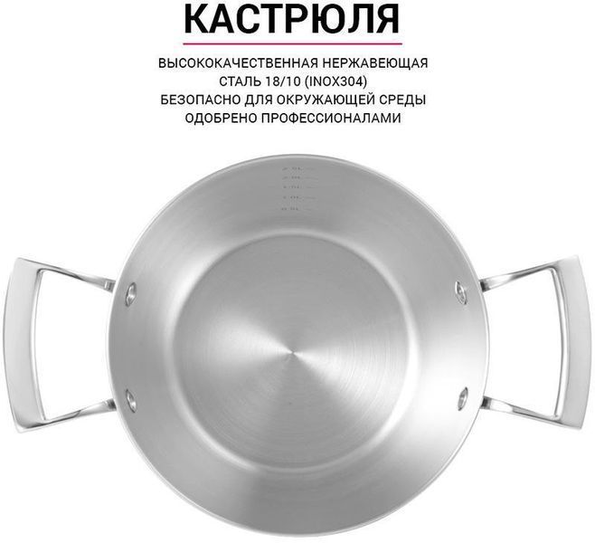 Каструля Fissman Nordia 1.8 л з нержавіючої сталі зі скляною кришкою FN-5371 фото