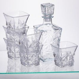 Набор для напитков графин 1 л и 6 стаканов 300 мл из толстого стекла LU-64486-26 фото