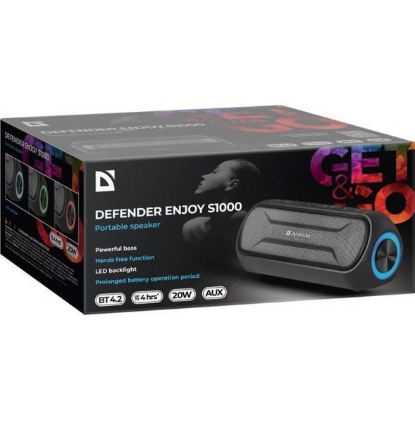 Портативная акустическая bluetooth колонка Defender Enjoy 1.0 S1000 20 Вт LED microSD USB TWS Черная L707741 фото