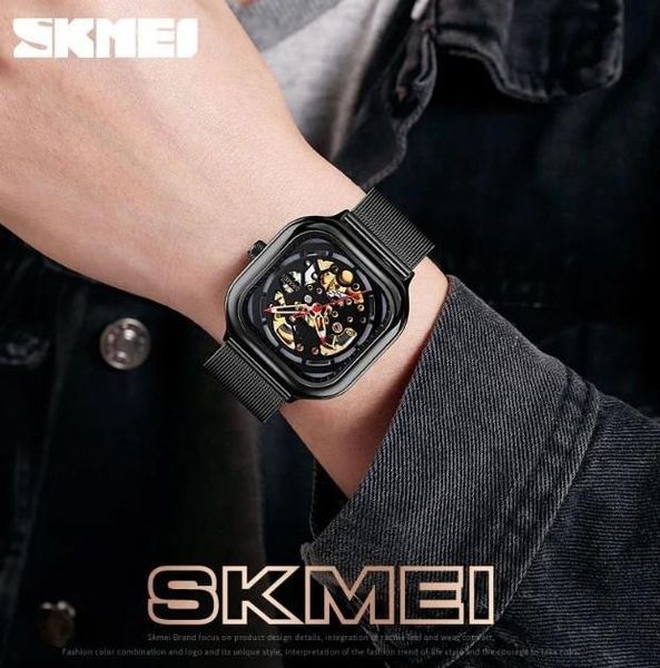 Чоловічий механічний годинник Skmei 9184 скелетон чорний L918400 фото