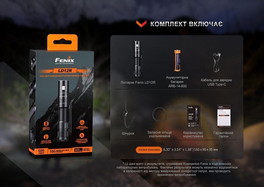 Кишеньковий ліхтарик Fenix LD12R 600лм Type-C (Чорний) L703345 фото