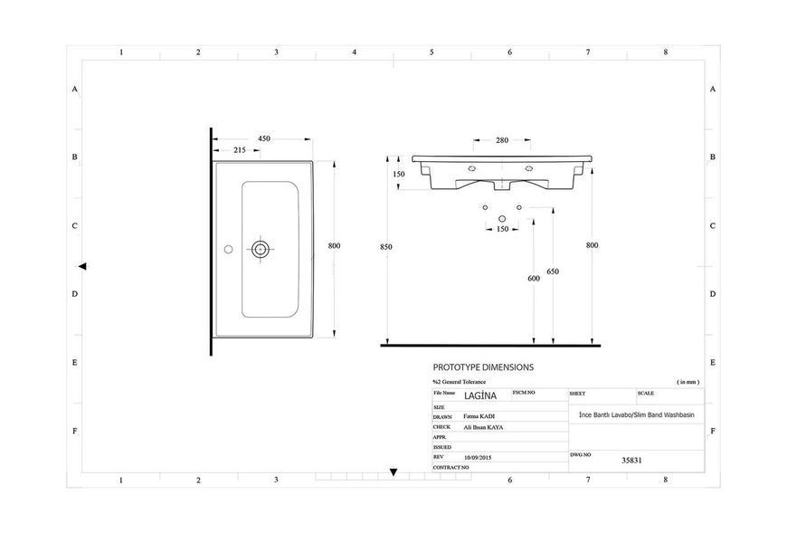 Врезная фарфоровая раковина EGE Vitrifiye Lagina 800x150x450 мм (35831) Белая L707979 фото