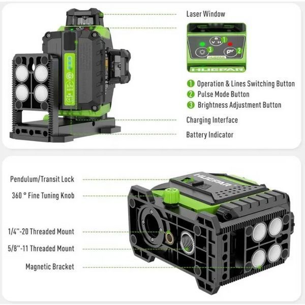 Лазерный уровень нивелир Huepar 703CG 3D Premium 6600мАh Зеленый луч L719245 фото