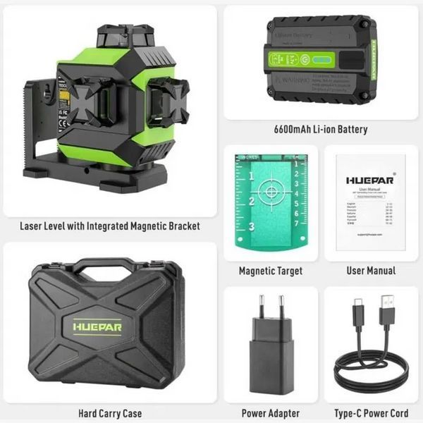 Лазерный уровень нивелир Huepar 703CG 3D Premium 6600мАh Зеленый луч L719245 фото