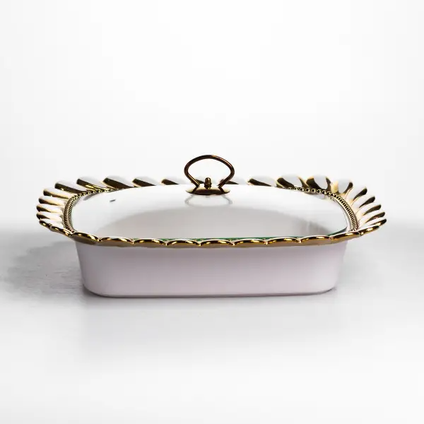 Мармітниця порцелянова Tiffany 2 л квадратна на золотистій підставці 38х30х7 см LU-SX42-3 фото